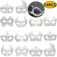 14 PCS DIY White Masks Paper Half Face Masquerade Masks Plain Mask Craft Mardi Gras Mask Paintable Blank Christmas Party Mask