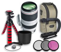 Canon EF 100-400mm f/4.5-5.6L is II USM Lens + Original Canon Lens Hood ET-83D + Original Canon Lens Bag + 3 PC Filter Kit + Tripod + Scorpion Grip + Cap Keeper
