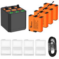 Vemico GoPro Battery Hero 7/6/5 1500mah Replacement Batteries (4 Pack) and 3-Channel LED Type C USB Charger for GoProHero 7 Black,Hero 6,Hero 5,Hero 2018, AHDBT-501(Fully Compatible with Original)