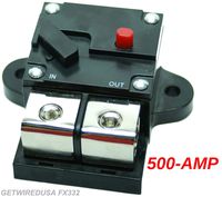 0-Gauge 500-Amp Circuit Breaker Heavy Duty Pro Car Audio Marine, Auto Trip Manual Reset Fuse, Fits 0 AWG Wire 0G Cable. FX332-500A