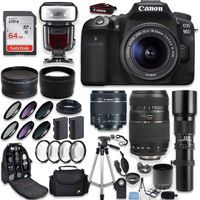 Canon EOS 90D DSLR Camera + Canon EF-S 18-55mm + Tamron 70-300mm & 1000mm Telephoto Lens (500mm w/ 2X Converter) + Wide Angle & Telephoto Lens + Macro Filter Kit + 64GB Memory Card + Accessory Bundle