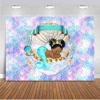 Mehofoto Royal Mermaid Princess Backdrop Under The Sea Shell Crown Baby Shower Background 7x5ft Vinyl Little Black Girl Birthday Party Banner Backdrops