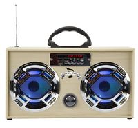 Mini Boombox with LED Speakers -Retro Bluetooth Speaker w/Enhanced FM Radio - Perfect for Home and Outdoor (Light Wood)