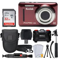 Kodak PIXPRO FZ53 Digital Camera (Red) + 32GB Memory Card + Deluxe Point and Shoot Camera Case + Extendable Monopod + Lens Cleaning Pen + LCD Screen Protectors + Table Top Tripod - Accessory Bundle