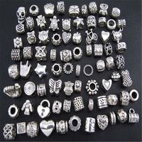 Bundle Monster 40 PC Antique Silver Plated Oxidized Metal Beads Charms Set Mix Lot - Compatible with Pandora Biagi Troll Chamilia Bracelets w/ "BM" Pouch