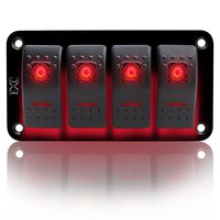 FXC Rocker Switch Aluminum Panel 4 Gang Toggle Switches Dash 5 Pin ON/Off 2 LED Backlit for Boat Car Marine Red