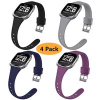 Coperr 4 Packs Bands Compatible with Fitbit Versa/Fitbit Versa 2/Fitbit Versa Lite for Women Men, Narrow Slim Soft Silicone Replacement Wristband for Fitbit Versa Smart Watch with Buckle Design