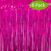 Deruicc 8 Pack Hot Pink Foil Curtains 3ft x 8ft Tinsel Fringe Curtains Shimmer Curtain Birthday Wedding Party Christmas Photo Booth Backdrop Decorations