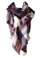 Wander Agio Womens Warm Scarf Triangle Shawls Large Scarves Stripe Plaid Fichu Beige Pink Colour 1