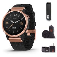 Garmin Fenix 6S Sapphire - (Rose Gold w/Black Nylon Band) Bundle with PowerBank + USB Car Charger + USB Wall Charger (4 Items)