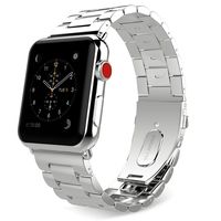 MoKo Compatible Band Replacement for Apple Watch, Stainless Steel Metal Replacement Band with Double Button Folding Clasp Fit iWatch 42mm 44mm Series 5/4/3/2/1 - Silver(Not Fit iWatch 38mm 40mm)