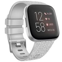 Tobfit Sport Bands Compatible with Fitbit Versa 2/Versa/Versa Lite/Versa SE, Soft TPU Wristbands Accessories for Women Men (Gray Glitter Silver, Small)