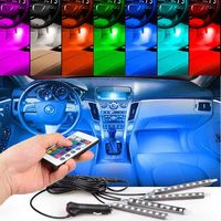 HENGJIA Car LED Strip Light, Auto Parts 4pcs 36 LED Multi-Color Car Interior Lights Under Dash Lighting,Waterproof Kit with Multi-Mode Change and Wireless Remote Control Car Charger Included,DC 12V