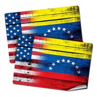 ExpressItBest Two 2"x3" Decals/Stickers with Flag of Venezuela - Wood w USA Flag - Long Lasting Premium Quality