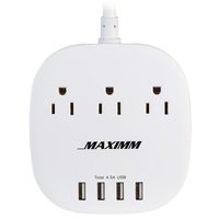 Maximm Desktop Charging Station Hub Flat Power Strip, 3 AC Outlets + 4 USB Charging Ports 4.5A w/ 6.5 ft. Long Extension Cord - ETL Listed, White