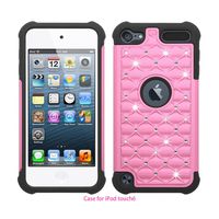 Touch 5/Touch 6 Case, Berry Accessory(TM) Studded Rhinestone Crystal Bling Hybrid Armor Case Cover for Apple iPod Touch 5/iPod Touch 6 With Free Berry logo stand holder (Pink/Black)