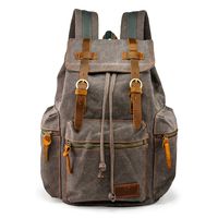 GEARONIC TM 21L Vintage Canvas Backpack for Men Leather Rucksack Knapsack 15 inch Laptop Tote Satchel School Military Army Shoulder Rucksack Hiking Bag Gray