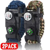 IMPHOM Survival Bracelet Paracord Military Buckle Tool Adjustable Rope Accessories Kit, Fire Starter, Knife, Compass, LED Light,Whistle,for Fishing Hiking Travel Camp(2pcs) Blue+Green Camouflage ...