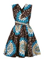 Rebecca Women Boho African Floral Print Pleated Dress Multi-Way Lace Up Sexy Beach Dress for Casual Rave Club Party