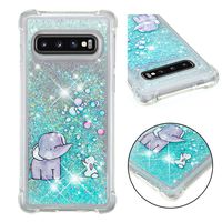 Galaxy S10 Case, Tznzxm Slim Fashion 3D Cartoon Design Quicksand Flowing Floating Bling Glitter Sparkle Lightweight Shockproof Protective Back TPU Bumper for Samsung Galaxy S10 2019 Elephant