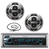 Kenwood Single DIN Marine Boat Yacht USB CD Player Bluetooth Stereo Receiver, 2X Kenwood Wired Remote, 22" Enrock AM/FM Antenna