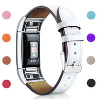Hotodeal Replacement Leather Band Compatible for Charge 2, Classic Genuine Leather Wristband Metal Connector Watch Bands, Fitness Strap Women Men Small Large (White- Silver Buckle)
