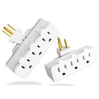 3 Outlet Swivel Wall Adapter, Grounded 180 Degree Electrical Plug Adapter, 3-Prong Outlet Tap, UL Listed, White, 2 PACK