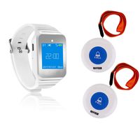 Wireless Caregiver Pager Vibration Softly Sound Alert System Nurse Call Help Buttons for Elderly Patient Disable at Home (1 Watch +2 Buttons)