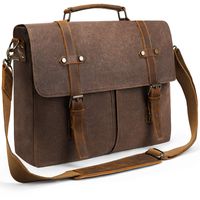 Fresion Men's Leather Messenger Bag - Waxed Canvas Briefcase fits 15.6" Laptops