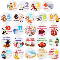 Toyvian 24 Pack Baby Monthly Animal Stickers,First Year Photo Prop Celebrate 0-12 Months & Holidays Baby Shower Gift for Girl or Boy
