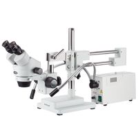 AmScope SM-4BZ-FOD Professional Binocular Stereo Zoom Microscope, WH10x Eyepieces, 3.5X-90X Magnification, 0.7X-4.5X Zoom Objective, Dual-Gooseneck Fiber-Optic Light, Double-Arm Boom Stand, 110V-120V, Includes 0.5x and 2.0x Barlow Lenses