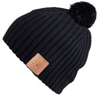 Mydeal Wireless Bluetooth Beanie Hat Pom Pom Music Knitted Cap with Headphone Headset Earphone Stereo Speakers and Mic Hands Free for Outdoor Sport,Compatible with iPhone Android Cell Phones - Black