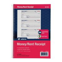 Money and Rent Receipt Book, 2-Part Carbonless, 7-5/8" x 11", Spiral Bound, 200 Sets per Book (12)
