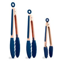 Cook With Color Stainless Steel Locking Food Tongs for Cooking and Grilling, Premium Silicone Tipped Tongs for Non Stick Cookware, 6", 9" and 12" Set of Three, Rose Gold and Navy Sturdy Tongs