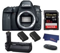 Canon EOS 6D Mark II DSLR Camera (Body Only) (USA Warranty) + Canon BG-E20 Battery Grip + 2 Spare Batteries + 32GB Extreme PRO Memory Card
