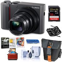 Panasonic Lumix DMC-ZS200 Digital Point & Shoot Camera, Silver - Bundle with 32GB SDHC U3 Card, Camera Case, Cleaning Kit, Memory Wallet, Card Reader, Mac Software Package