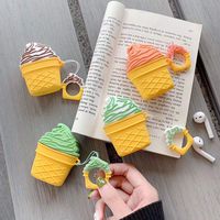 UR Sunshine AirPods Case, Super Cute Creative Ice Cream Shape Soft Silicone Case Cover Protective Skin for AirPods+Ring Lanyard-White&Green