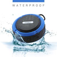 Coby Waterproof Shower Speaker - Portable - Wireless Bluetooth - Water Resistant - Pool Party/Bathroom Music - Mic & Answer Button Media Shortcut Rugged & Compact Built in Suction Cup (Blue)