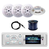 Pyle PLMR15BW Bluetooth Marine Stereo Radio Receiver with Pyle PLMR51W 100W 5.25'' 2-Way Marine Speakers (White)(2-Pairs), Enrock EKMR2 Marine Antenna & Enrock Marine 50 Foot 16-Gauge Speaker Wire