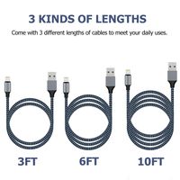 iPhone Charger, Sundix 3Pack 3FT+6FT+10FT Nylon Braided Lightning Cable USB Syncing & Charging Cable Compatible iPhone Xs Max/XS/XR/X/8/8Plus/7/7Plus/6S/SE iPod iPad Air Pro (Black Blue)