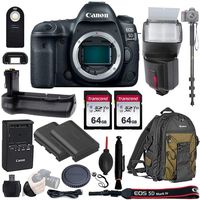 Canon EOS 5D Mark IV Full Frame DSLR Camera Body - with Pro Battery Grip, TTL Flash, Canon Pro Backpack,128GB Memory, LP-E6N Replacement Battery, 72" Monopod, RC-6 Wireless Remote, and More. 19 Item