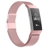 POY Compatible for Fitbit Charge 3 Bands,Replacement Wristbands for Fitbit Charge 3 SE Fitness Activity Tracker, Metal Stainless Steel Bracelet Strap with Unique Magnet Lock for Women Men Rose Pink L