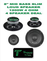 Timpano TPT-MB8 Slim 8" 4 Ohm 1200W Mid Bass Full Range Loudspeaker 2 Pair