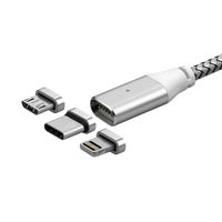 ALTech 1Pack 2M Sliver 3 in 1 Dragon Pattern Micro USB Cord Braided Super Magnetic Data Sync Charging Cable LED Display For Type-C Android Phone iPhone Devices