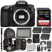 Canon EOS 90D DSLR Camera (Body Only) with Essential Bundle; Includes: SanDisk Extreme PRO 64GB Memory Card, Professional Sling Backpack, and More