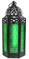 Vela Lanterns Moroccan Style Candle Lantern, Medium, Green Glass