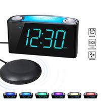 ROCAM Vibrating Loud Alarm Clock with Bed Shaker, Best Sounds, Large LED Display with Dimmer, 7 Colored Night Light, Dual USB Charger for Heavy Sleepers, Hearing Impaired, Deaf People, Seniors (Blue)