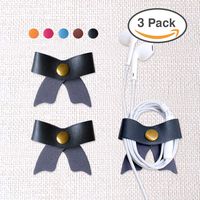 SenseAGE 3pcs Cord Organizer Earbud Holders Earphone Wrap USB Cable Clips, Earphone Winder with Leather - Bow Black