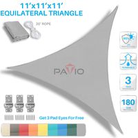 PATIO Paradise 11' x 11' x 11' Light Grey Sun Shade Sail Equilateral Triangle Canopy, 180 GSM Permeable Canopy Pergolas Top Cover, Permeable UV Block Fabric Durable Outdoor, Customized Available