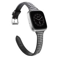 TOYOUTHS Leather Strap Compatible with Fitbit Versa/Versa 2 Bands for Women Men Slim Genuine Leather Wristbands Replacement for Versa Lite Edition/Versa SE Classic Accessorie Black White Grid